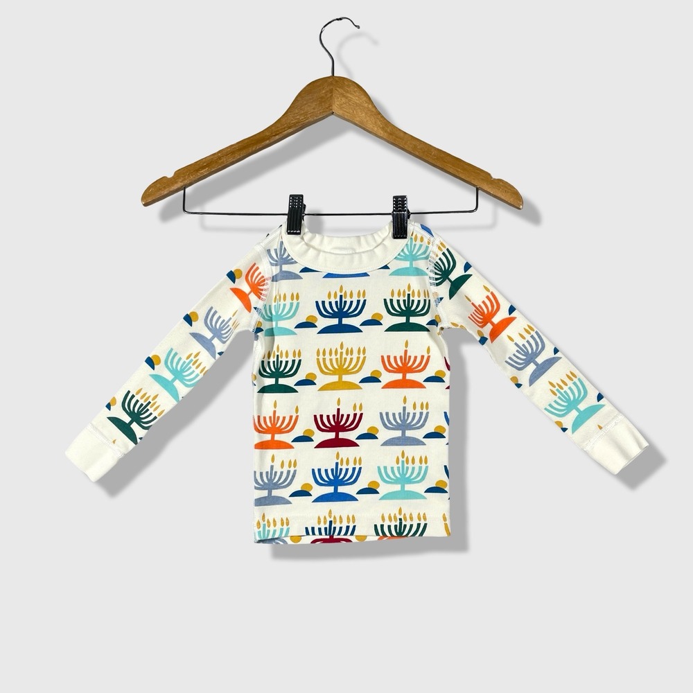 Hanna Andersson Pajama Top Kids 3T White Hanukkah Menorah Holiday Aesthetic
